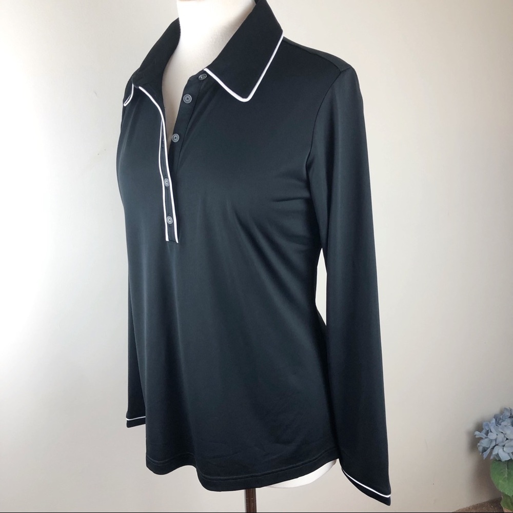 adidas Golf Shirt Black With White Piping Sz  L